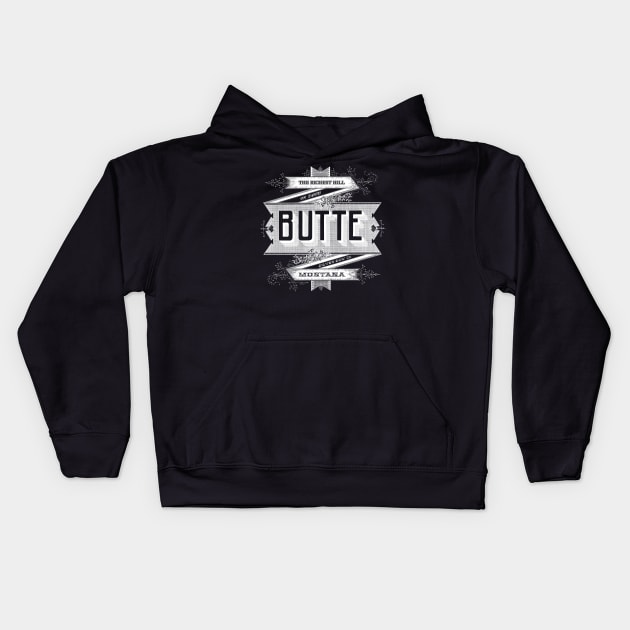 Vintage Butte, MT Kids Hoodie by DonDota